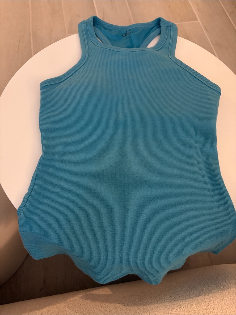 Alo Ribbed Tank Top in Bright Tealish-Blue
